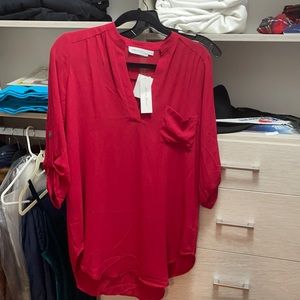 All in Favor Red v-neck blouse new size small with tag